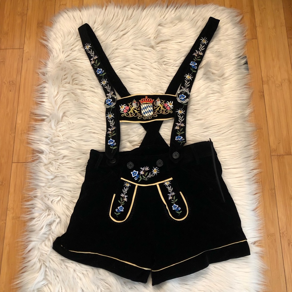 German Bavarian Lederhosen Oktoberfest Halloween Costume Black Velvet Romper M - Picture 3 of 13